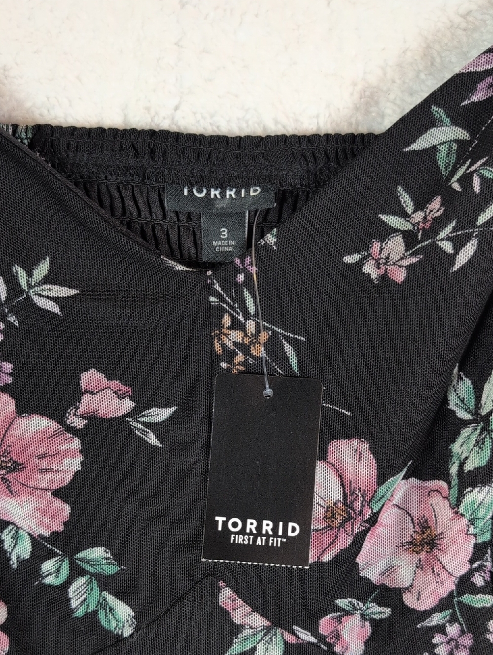 torrid Black Floral with Pink Rose Motif Jumpsuit Wide Leg - Picture 3 of 9